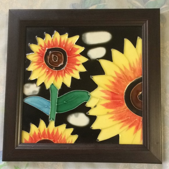 Other - Bright sunflower tile in wood frame